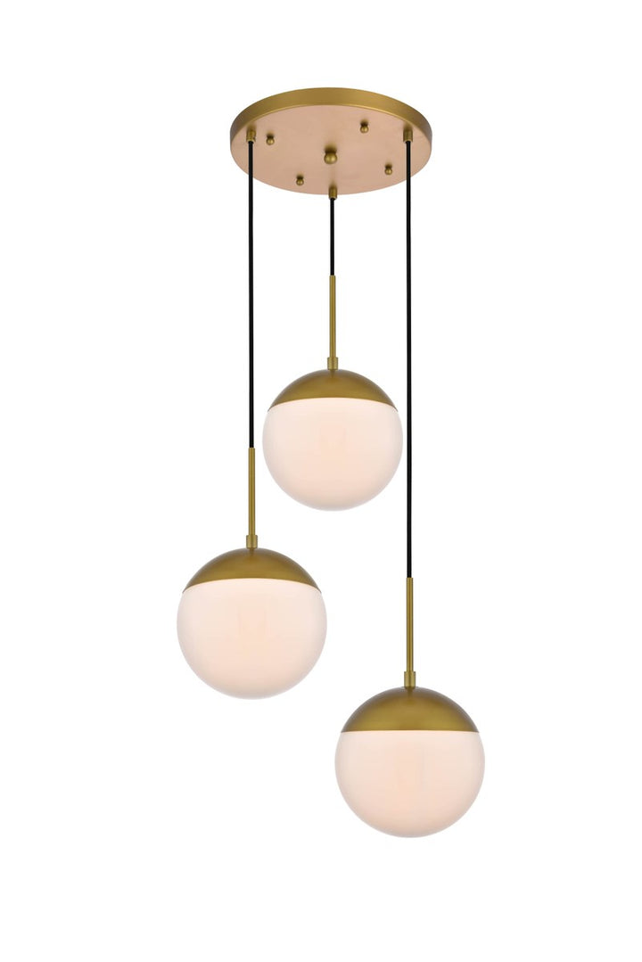 3 Lights Brass Pendant With Frosted White Glass
