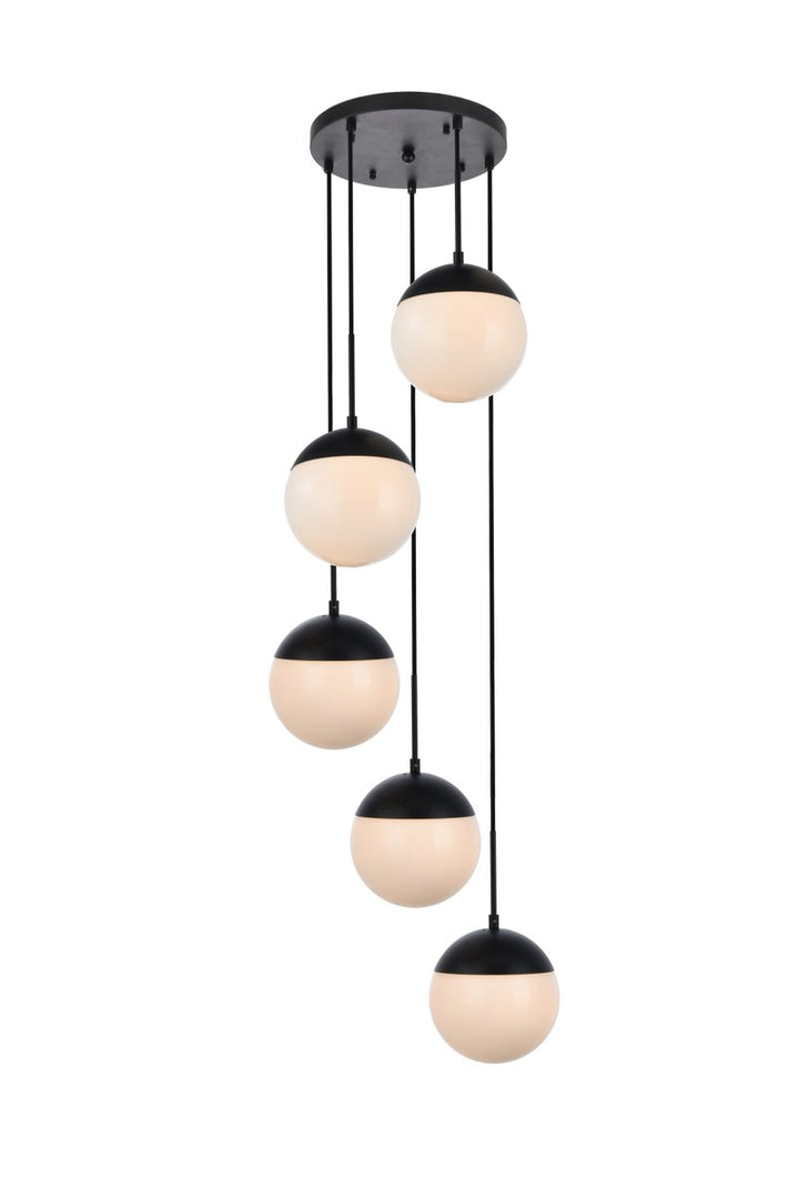 5 Lights Black Pendant With Frosted White Glass by Living District