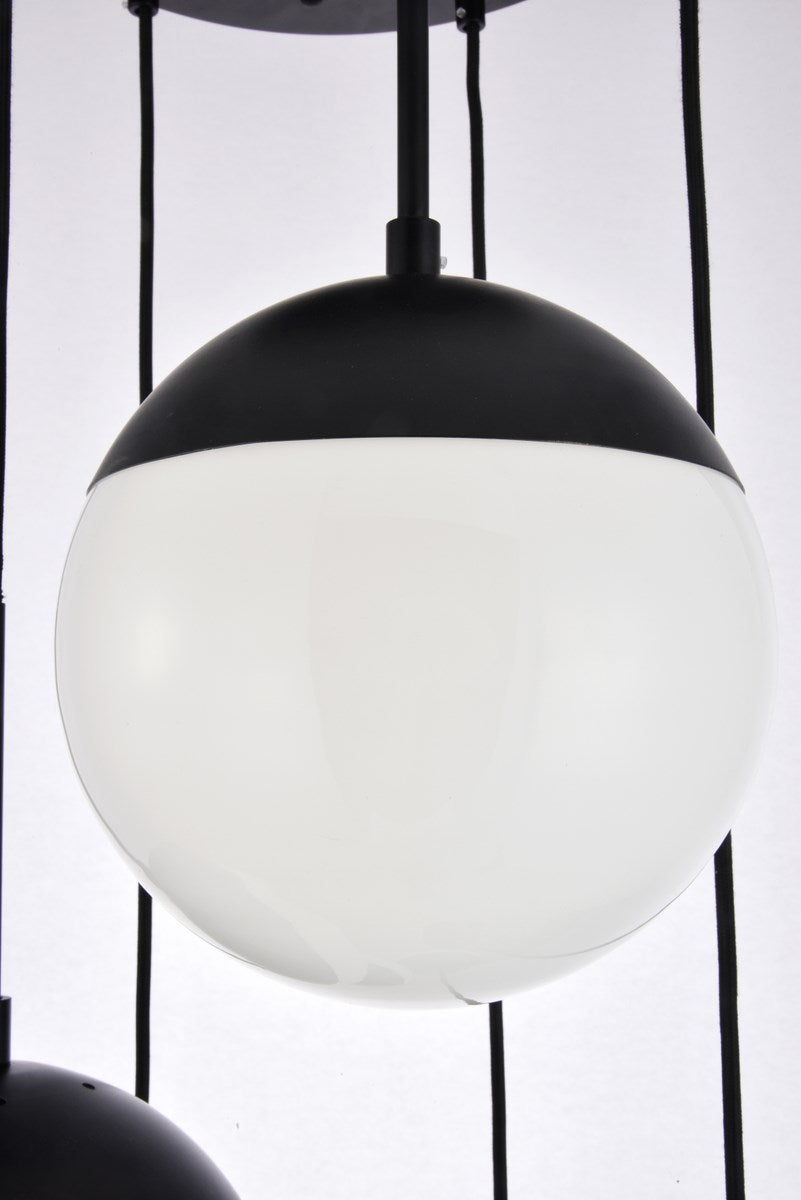 5 Lights Black Pendant With Frosted White Glass