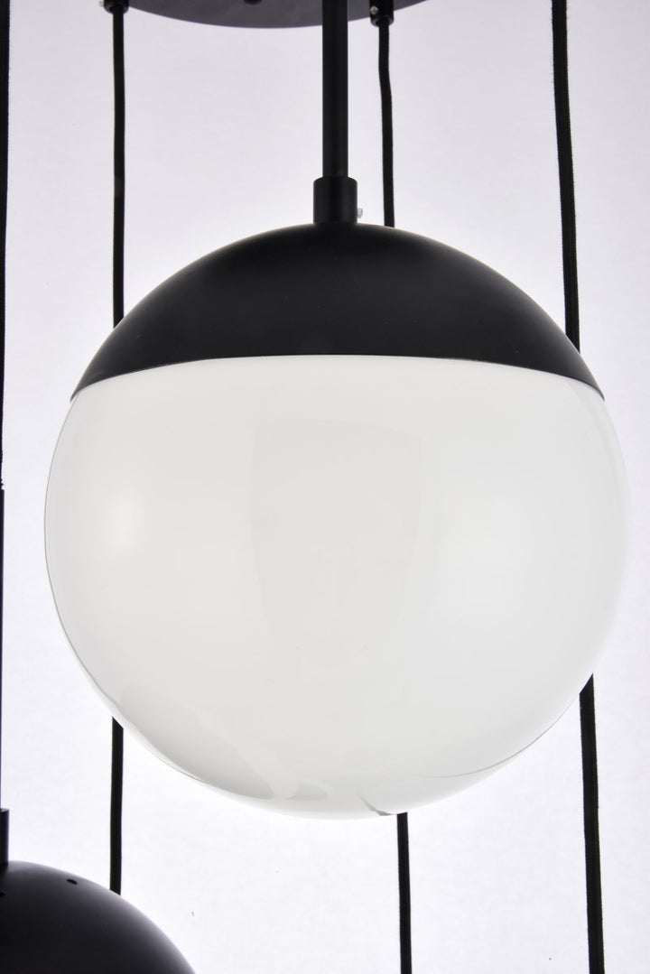 5 Lights Black Pendant With Frosted White Glass
