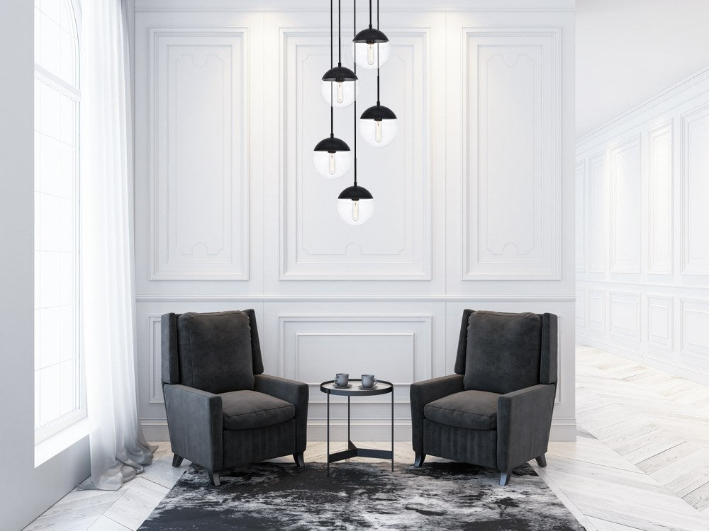 5 Lights Black Pendant With Clear Glass