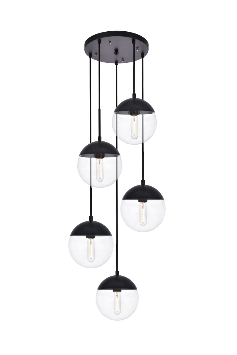 5 Lights Black Pendant With Clear Glass