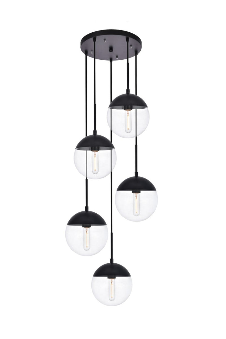 5 Lights Black Pendant With Clear Glass