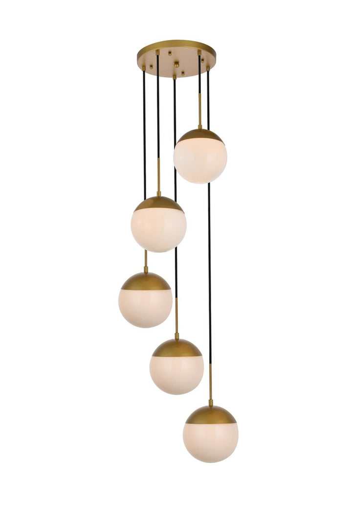 5 Lights Brass Pendant With Frosted White Glass by Living District