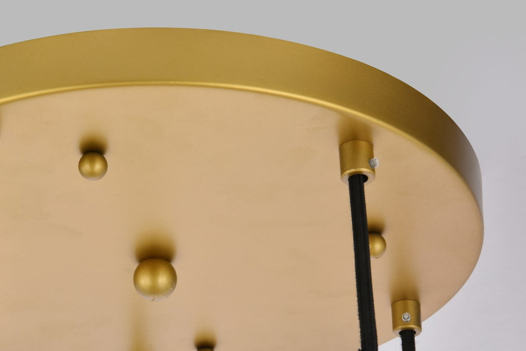 5 Lights Brass Pendant With Frosted White Glass
