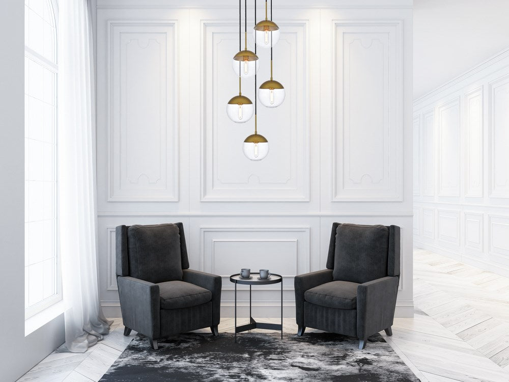 5 Lights Brass Pendant With Clear Glass