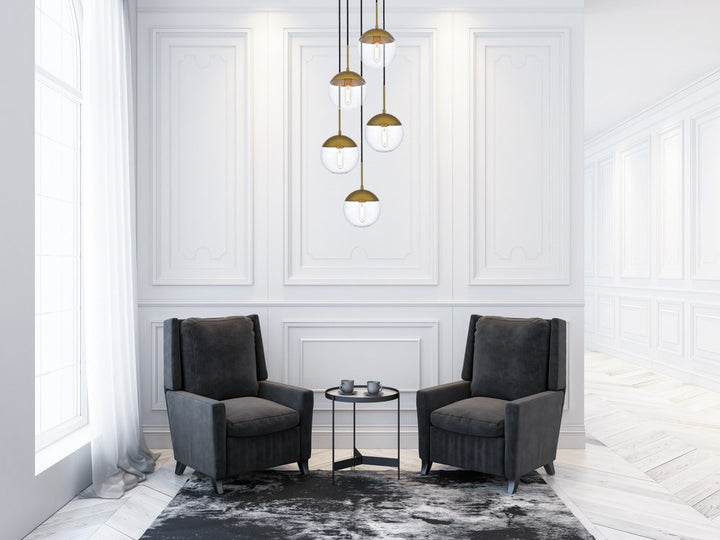 5 Lights Brass Pendant With Clear Glass
