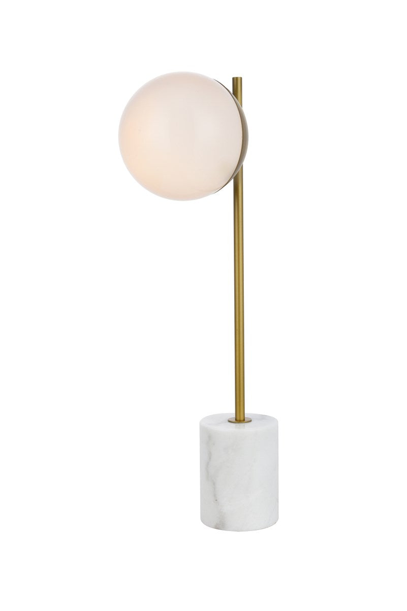1 Light Brass Table Lamp With Frosted White Glass