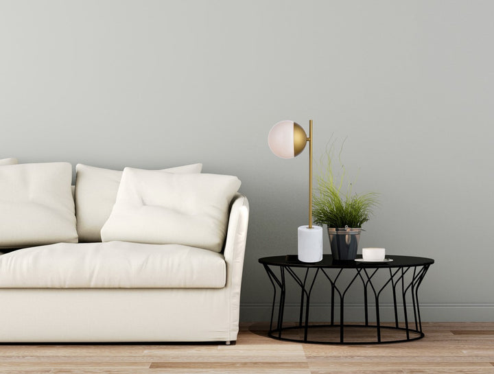 1 Light Brass Table Lamp With Frosted White Glass