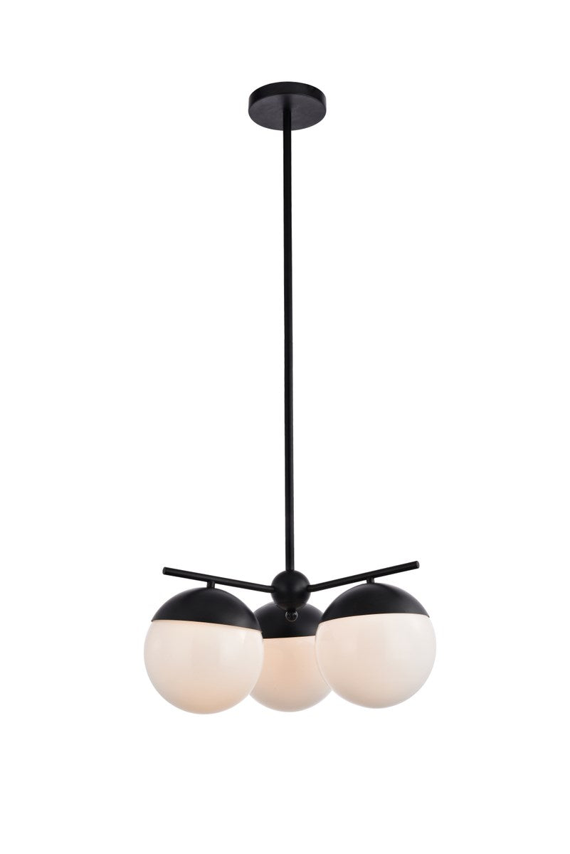 3 Lights Black Pendant With Frosted White Glass by Living District