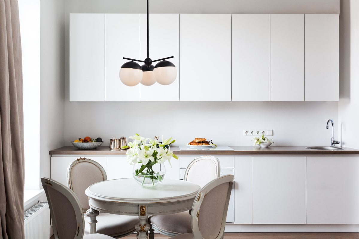 3 Lights Black Pendant With Frosted White Glass