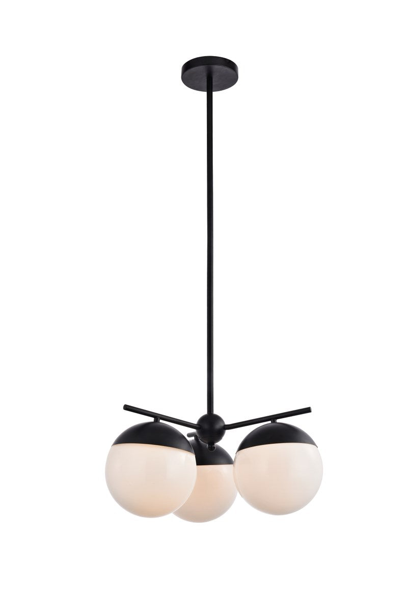 3 Lights Black Pendant With Frosted White Glass