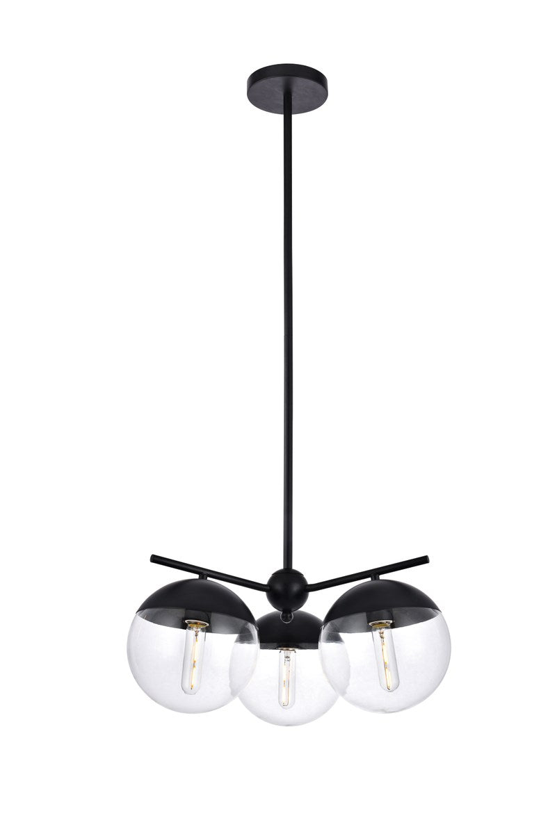 3 Lights Black Pendant With Clear Glass by Living District