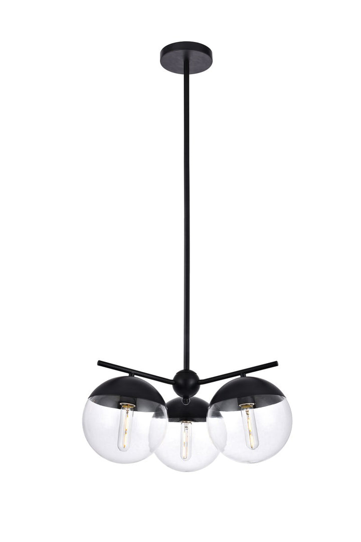 3 Lights Black Pendant With Clear Glass by Living District