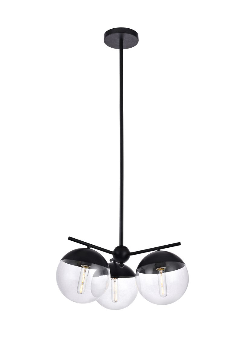 3 Lights Black Pendant With Clear Glass
