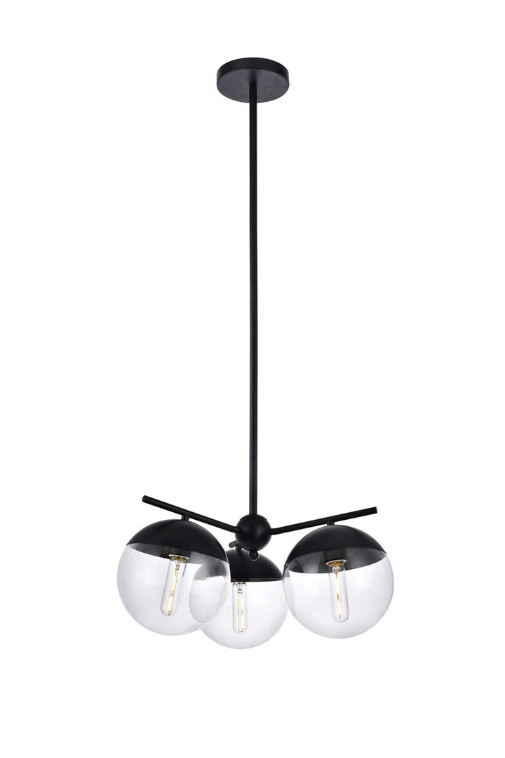 3 Lights Black Pendant With Clear Glass