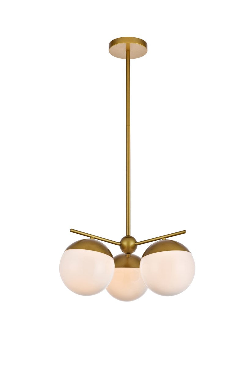 3 Lights Brass Pendant With Frosted White Glass by Living District