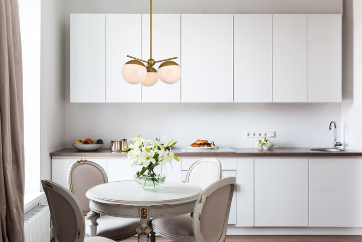 3 Lights Brass Pendant With Frosted White Glass