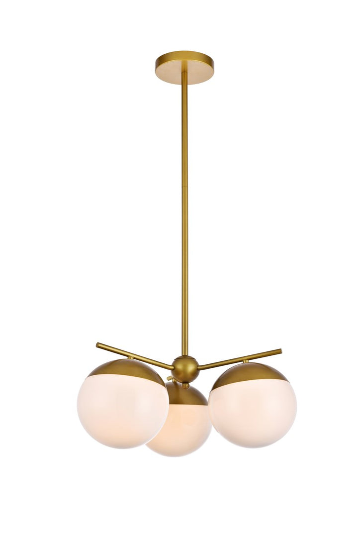 3 Lights Brass Pendant With Frosted White Glass