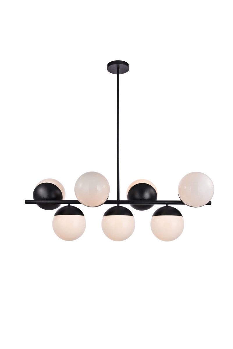 7 Lights Black Pendant With Frosted White Glass by Living District