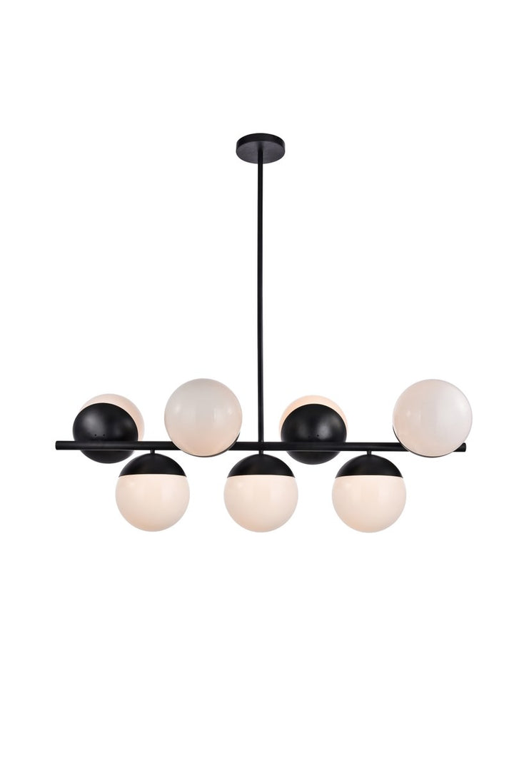 7 Lights Black Pendant With Frosted White Glass by Living District