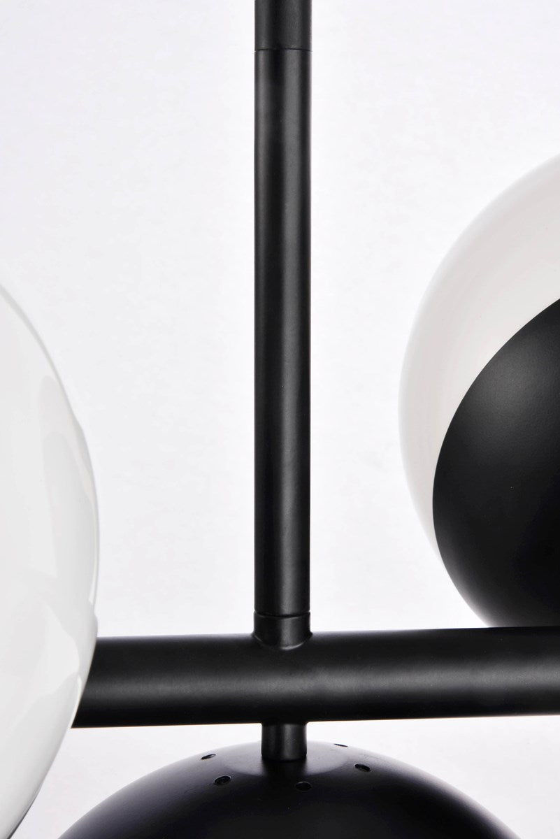 7 Lights Black Pendant With Frosted White Glass