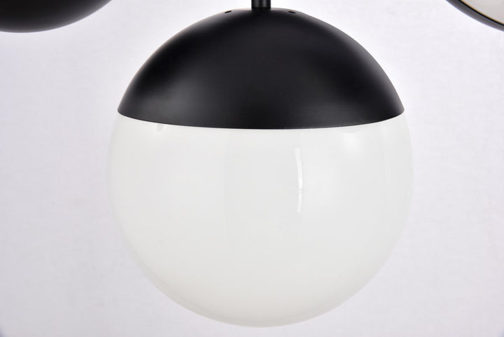 7 Lights Black Pendant With Frosted White Glass