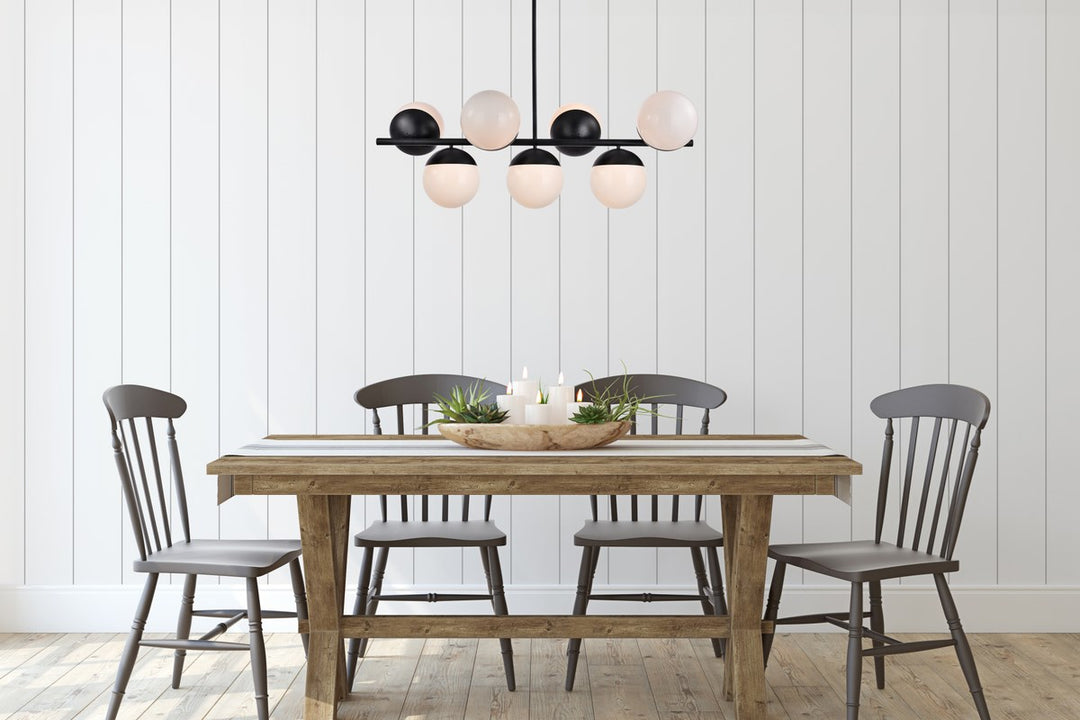 7 Lights Black Pendant With Frosted White Glass