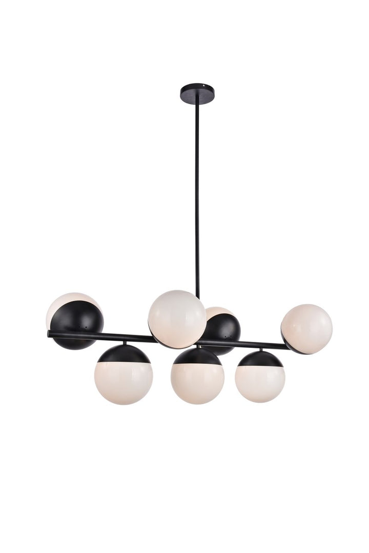 7 Lights Black Pendant With Frosted White Glass