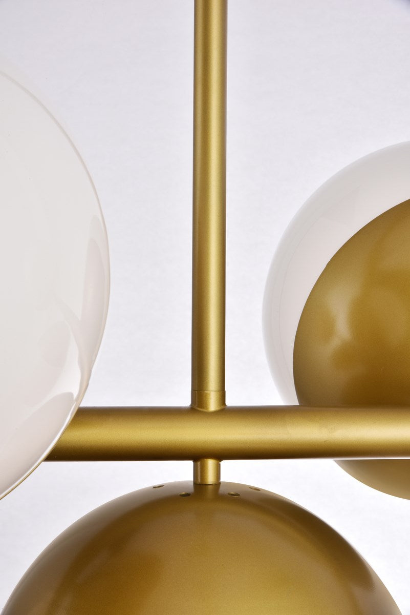 7 Lights Brass Pendant With Frosted White Glass