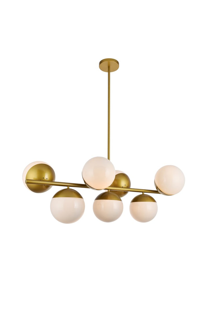 7 Lights Brass Pendant With Frosted White Glass