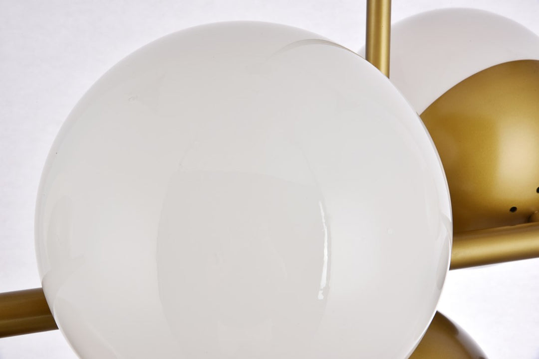 7 Lights Brass Pendant With Frosted White Glass