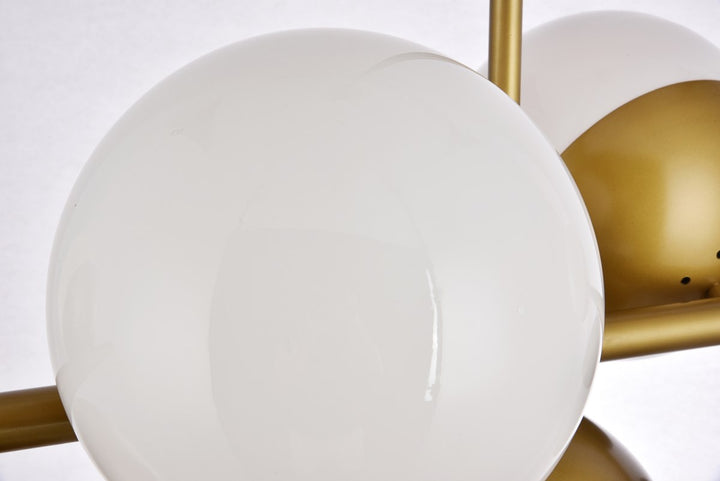 7 Lights Brass Pendant With Frosted White Glass
