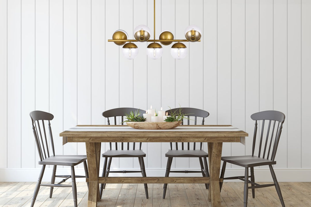 7 Lights Brass Pendant With Clear Glass