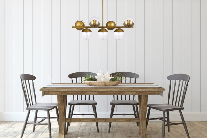 7 Lights Brass Pendant With Clear Glass