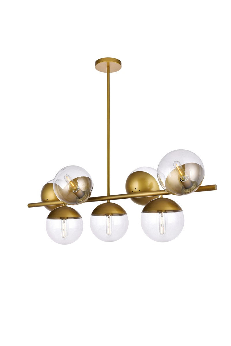 7 Lights Brass Pendant With Clear Glass
