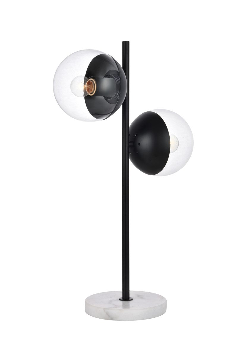 2 Lights Black Table Lamp With Clear Glass