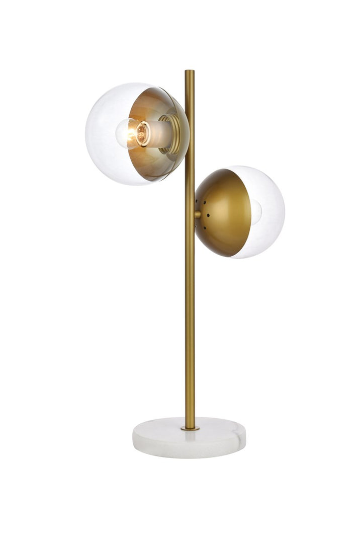 2 Lights Brass Table Lamp With Clear Glass