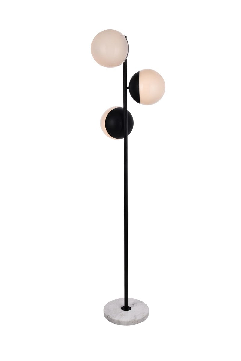 3 Lights Black Floor Lamp With Frosted White Glass by Living District