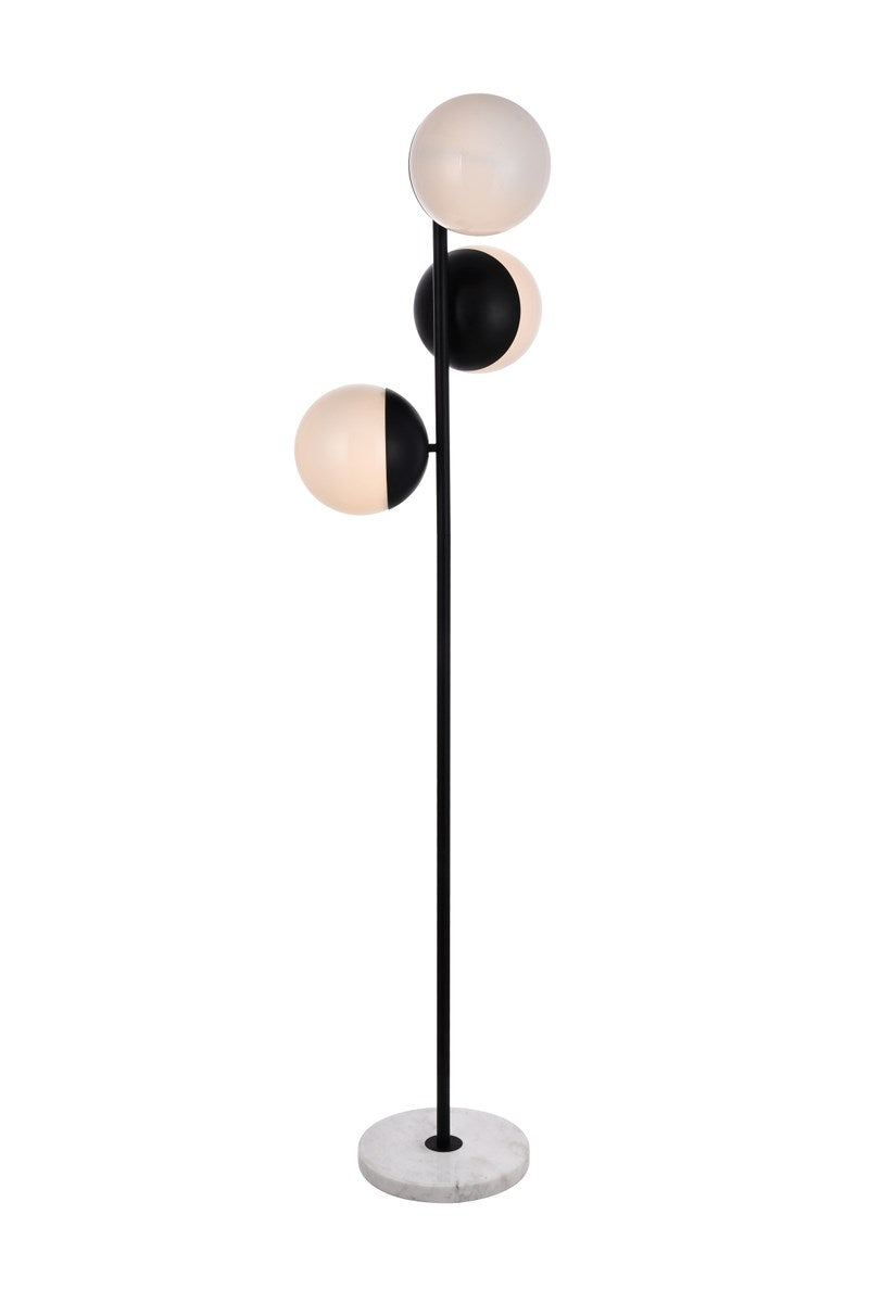 3 Lights Black Floor Lamp With Frosted White Glass