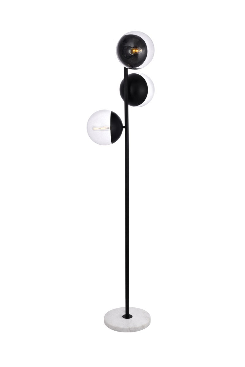 3 Lights Black Floor Lamp With Clear Glass by Living District