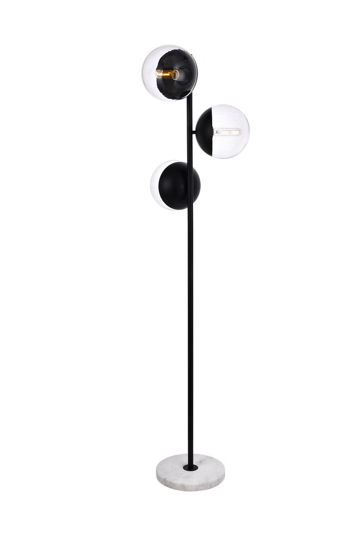 3 Lights Black Floor Lamp With Clear Glass