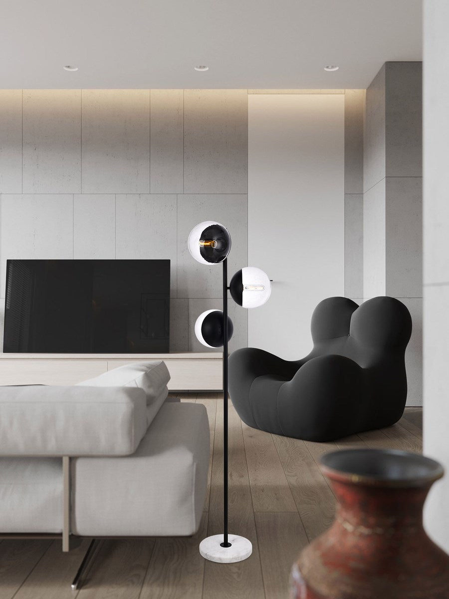 3 Lights Black Floor Lamp With Clear Glass