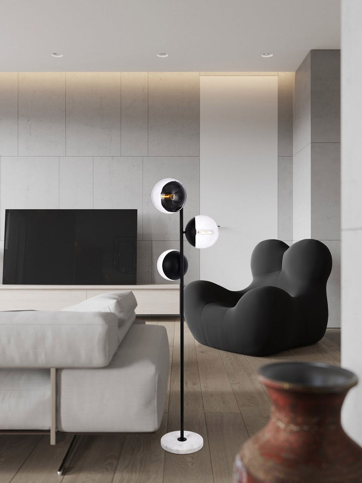 3 Lights Black Floor Lamp With Clear Glass