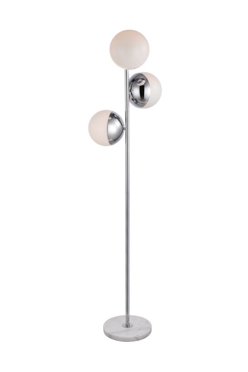 3 Lights Chrome Floor Lamp With Frosted White Glass by Living District