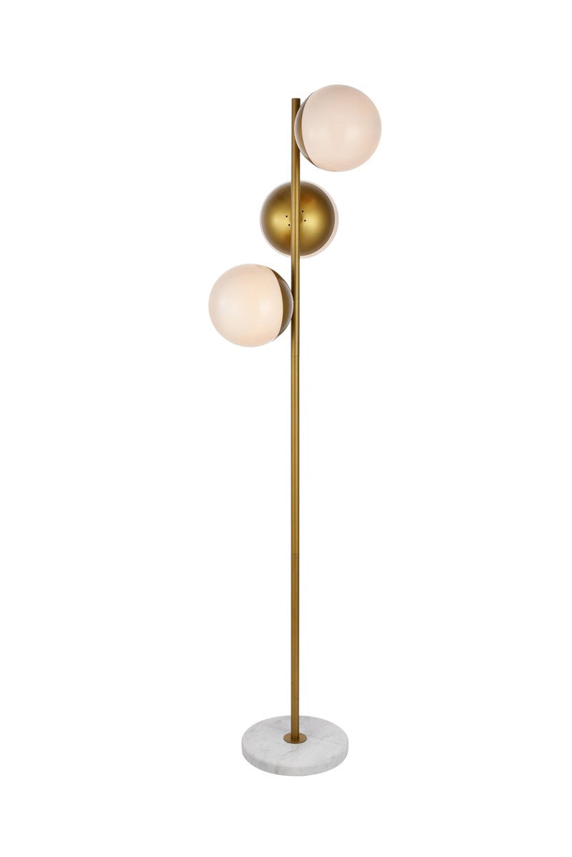 3 Lights Brass Floor Lamp With Frosted White Glass by Living District