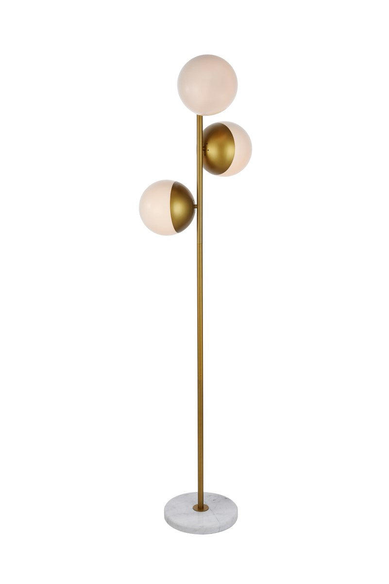 3 Lights Brass Floor Lamp With Frosted White Glass