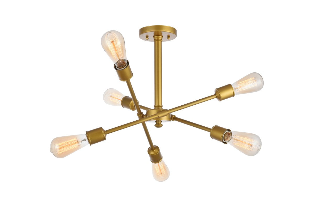 6 Lights Brass Flush Mount by Living District