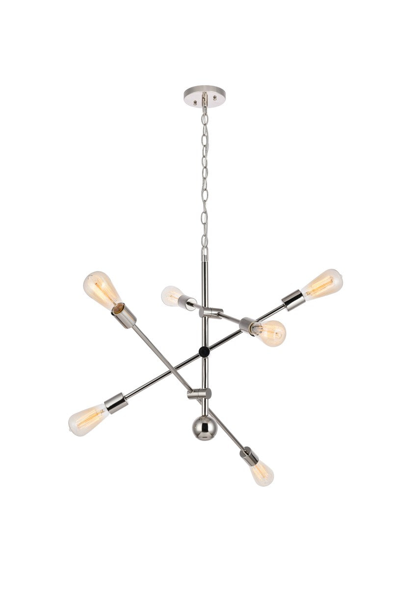 6 Lights polished Nickel Pendant