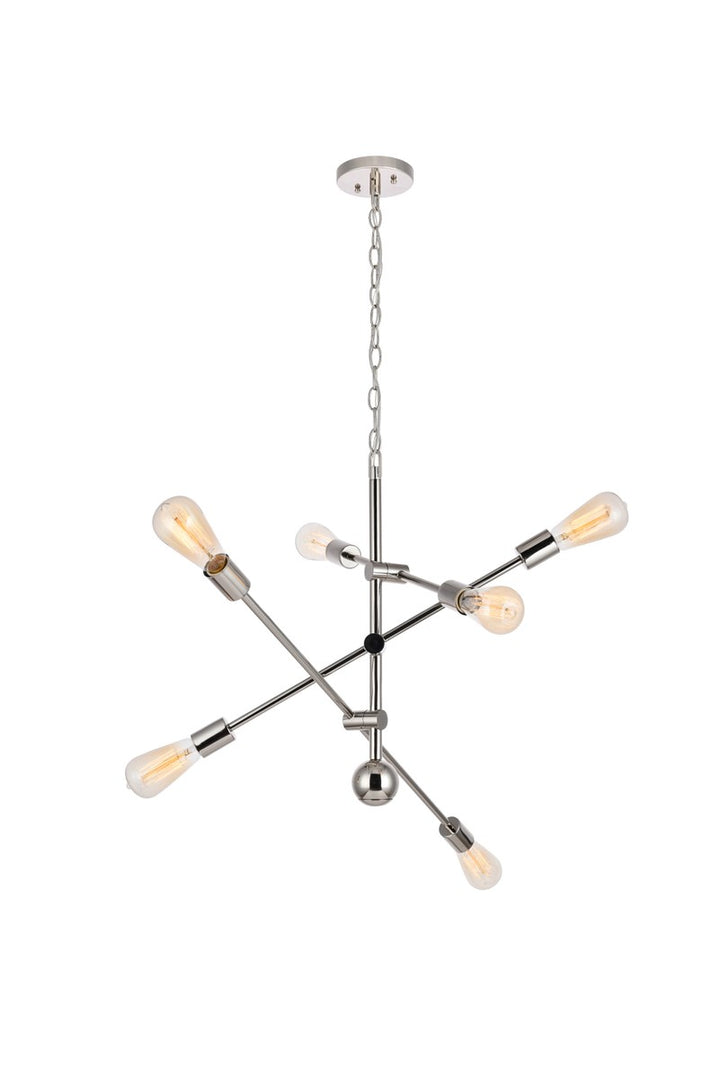 6 Lights polished Nickel Pendant